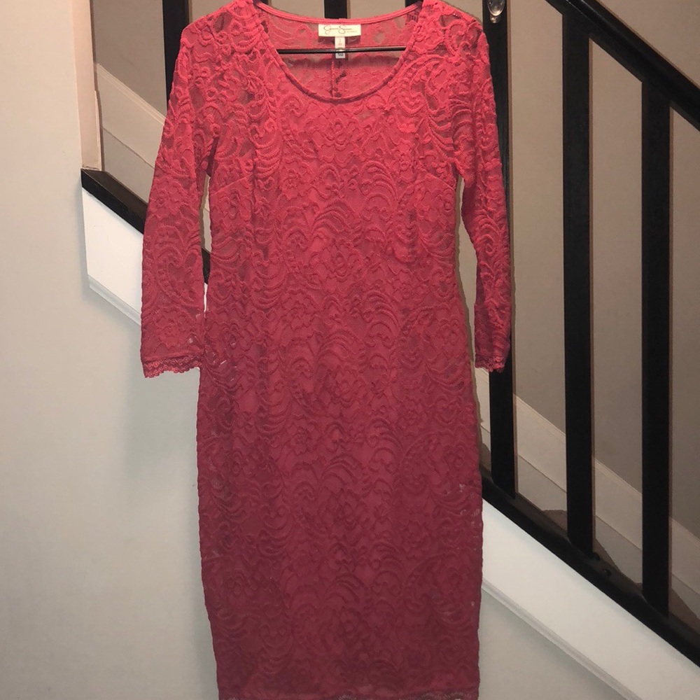 **SOLD*** Pink Lace Maternity Dress